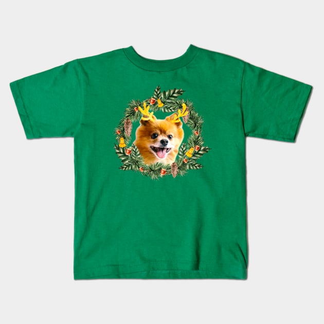 Cute Dog in Christmaswreath Kids T-Shirt by VBleshka